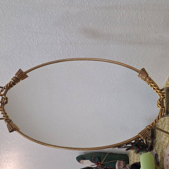 Vintage Oval Mirror vanity Tray golden color Heavy Metal - Picture 2 of 12